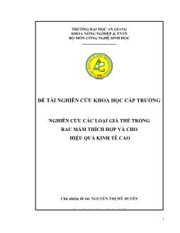 Nghiên Cứu Các Loại Giá Thể Trồng Rau Mầm Thích Hợp Và Cho Hiệu Quả Kinh Tế Cao