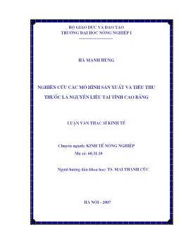 Nghiên cứu các mô hình sản xuất và tiêu thụ thuốc lá nguyên liệu tại tỉnh Cao Bằng