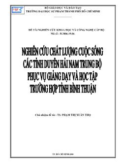 Nghiên cứu chất lượng cuộc sống các tỉnh duyên hải Nam Trung Bộ phục vụ giảng dạy và học tập trường hợp tỉnh Bình Thuận