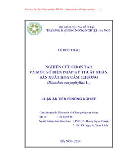Nghiên cứu chọn tạo và một số biện pháp kỹ thuật nhân, sản xuất hoa Cẩm chướng (Dianthus caryophyllus L.)