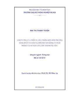 Nghiên cứu của thời vụ gieo trồng đến sinh trưởng, năng suất và chất lượng của một số giống Cải bắp trồng tại Văn Lâm, Tỉnh Hưng Yên