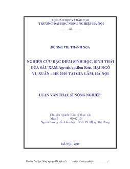 Nghiên cứu đặc điểm sinh học, sinh thái của sâu xám Argotis ypsilon rott. hại ngô vụ xuân - Hè tại Gia Lâm, Hà Nội