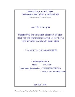 Nghiên cứu đáp ứng miễn dịch của đà điểu châu phi với vacxin Newcastle và xây dựng lịch sử dụng vacxin để phòng bệnh