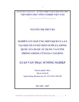 Nghiên cứu đáp ứng miễn dịch của gà tại một số cơ sở chăn nuôi gà giống Quốc gia được sử dụng vaccine phòng chống cúm gia cầm H5N1
