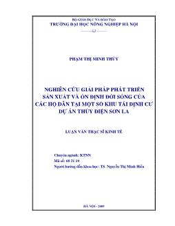 Nghiên cứu giải pháp phát triển sản xuất và ổn định đời sống của các hộ dân tại một số khu tái định cư dự án thuỷ điện Sơn La