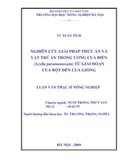 Nghiên cứu giải pháp thức ăn và vật trú ẩn trong ương cua biển (Scylla paramamosain) từ giai đoạn cua bột đến cua giống