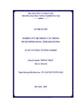 Nghiên cứu hệ thống cây trồng Huyện Bình Giang, Tỉnh Hải Dương