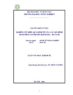 Nghiên cứu hiệu quả kinh tế của các mô hình nuôi thuỷ sản huyện Kim Bảng tỉnh Hà Nam