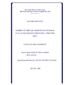 Nghiên cứu hiệu quả kinh tế gây nuôi Rắn của các hộ gia đình ở huyện Vĩnh Tường - Tỉnh Vĩnh Phúc