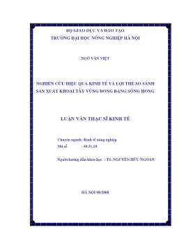 Nghiên cứu hiệu quả kinh tế và lợi thế so sánh sản xuất khoai tây vùng Đồng bằng Sông Hồng