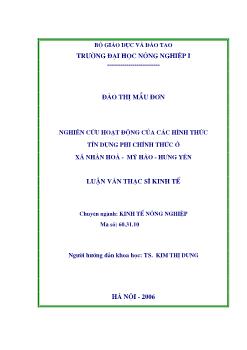 Nghiên cứu hoạt động của các hình thức tín dụng phi chính thức ở xã Nhân Hoà Mỹ Hào Hưng Yên