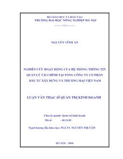 Nghiên cứu hoạt động của hệ thống thông tin quản lý tài chính tại Tổng Công ty cổ phần đầu tư xây dựng và Thương mại Việt Nam