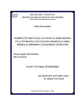 Nghiên cứu khả năng nẩy mầm và sinh trưởng của cây Hoàng Lan (Cananga odorata (Lamk.) Hook.F.& Thomson) ở giai đoạn vườn ươm