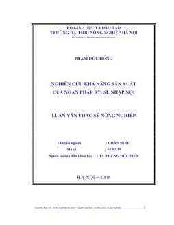 Nghiên cứu khả năng sản xuất của giống Ngan pháp R71 SL nhập nộ