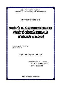 Nghiên cứu khả năng sinh Enzym cellulase của một số chủng nấm sợi phân lập từ rừng ngập mặn Cần Giờ