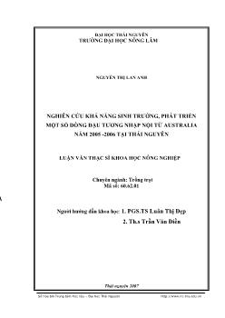 Nghiên cứu khả năng sinh trưởng, phát triển một số dòng đậu tương nhập nội từ australia năm 2005 -2006 tại Thái Nguyên