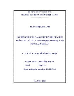Nghiên cứu khả năng thích nghi của hàu thái bình dương (Crassostrea gigas thunberg, 1793) nuôi tại Nghệ An