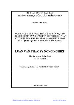 Nghiên cứu khả năng thích ứng của một số giống Khoai tây nhập nội và một số biện pháp kỹ thuật đến sinh trưởng, năng suất Khoai tây tại huyện Hiệp Hòa, tỉnh Bắc Giang