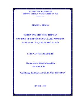 Nghiên cứu khả năng tiếp cận các dịch vụ khuyến nông của hộ nông dân huyện Gia Lâm, thành phố Hà Nội