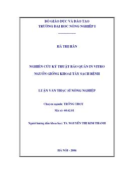 Nghiên cứu kỹ thuật bảo quản in vitro nguồn giống khoai tây sạch bệnh