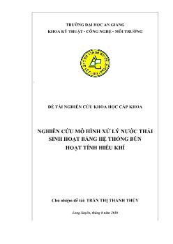 Nghiên cứu mô hình xử lý nước thải sinh hoạt bằng hệ thống bùn hoạt tính hiếu khí
