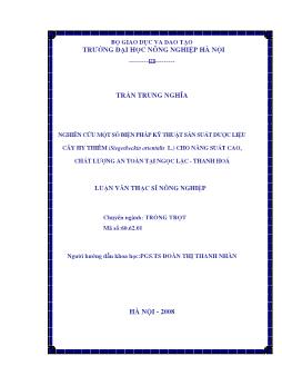 Nghiên cứu một số biện pháp kỹ thuật sản xuất dược liệu cây Hy Thiêm (Siegesbeckia orientalis L.)cho năng suất cao, chất lượng an toàn tại Ngọc Lặc - Thanh Hoá