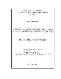Nghiên cứu một số chủng sinh lý nấm Pyricularia oryzae cav. gây bệnh đạo ôn hại lúa ở Thái Bình