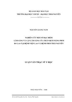 Nghiên cứu một số đặc điểm lâm sàng của tràn dịch màng phổi do lao tại bệnh viện lao và bệnh phổi Thái Nguyên