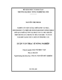Nghiên cứu một số đặc điểm sinh vật học. sinh thái học của nhện gié Steneotarsonemus spinki smiley liên quan đến sựtồn tại, phát tán và chu chuyển trên ruộng lúa trong vụ mùa năm 2008-Vụ Xuân năm 2009 tại Hà Nội và một số Tỉnh phụ cận
