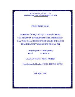 Nghiên cứu một số đặc tính gây bệnh của vi khuẩn ESCHERICHIA, SALMONELLA gây tiêu chảy ở bê giống sữa nuôi tại ngoại thành Hà Nội và biện pháp phòng, trị