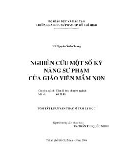 Nghiên cứu một số kỹ năng sư phạm của Giáo viên mầm non