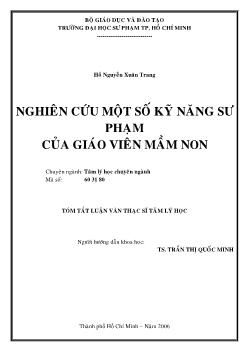 Nghiên cứu một số kỹ năng sư phạm của Giáo viên mầm non (Bản 2)