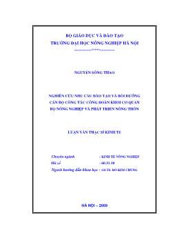 Nghiên cứu nhu cầu đào tạo và bồi dưỡng cán bộ công tác công đoàn khối cơ quan bộ Nông nghiệp và Phát triển nông thôn