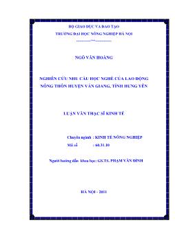 Nghiên cứu nhu cầu học nghề của lao động nông thôn huyện Văn Giang, tỉnh Hưng Yên