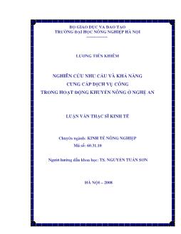 Nghiên cứu nhu cầu và khả năng cung cấp dịch vụ công trong hoạt động khuyến nông ở Nghệ An