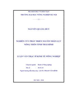 Nghiên cứu phát triển nguồn nhân lực nông thôn Tỉnh Thái Bình