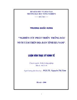 Nghiên cứu phát triển trồng dâu nuôi tằm trên địa bàn tỉnh Hà Nam