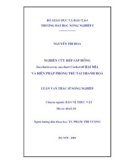 Nghiên cứu rệp sáp hồng Saccharicoccus sacchari Cockrell hại mía và biện pháp phòng trừ tại Thanh hoá