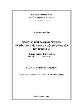 Nghiên cứu sự đa dạng di truyền và đặc tính chịu hạn của một số giống lúa (Oryza sative L.)