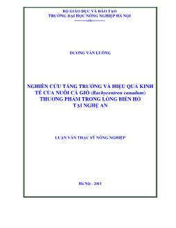 Nghiên cứu tăng trưởng và hiệu quả kinh tế của nuôi cá giò (Rachycentron canadum) thương phẩm trong lồng biển hở tại Nghệ An