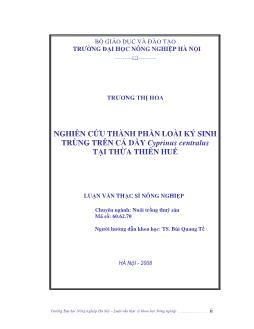 Nghiên cứu thành phần loài ký sinh trùng trên cá Dầy Cyprunus centralus tại Thừa Thiên Huế