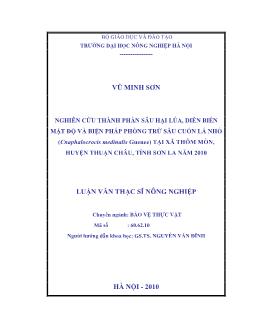 Nghiên cứu thành phần sâu hại lúa,diễn biến mật độ và biện pháp phòng trừ sâu cuốn lá nhỏ(Cnaphalocrocis medinalis Guenee) tại xã Thôm Mòm, huyện Thuận Châu, tỉnh Sơn La năm 2010