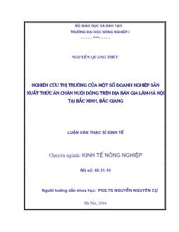 Nghiên cứu thị trường của một số doanh nghiệp sản xuất thức ăn chăn nuôi đóng trên địa bàn Gia Lâm - Hà Nội tại Tỉnh Bắc Ninh, Bắc Giang