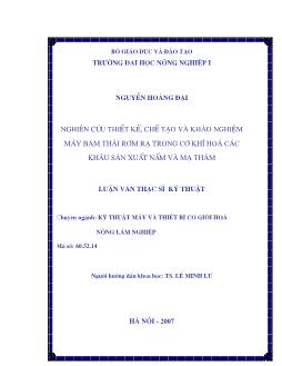 Nghiên cứu thiết kế, chế tạo và khảo nghiệm máy băm thái rơm rạ trong cơ khí hoá các khâu sản xuất nấm và mạ thảm