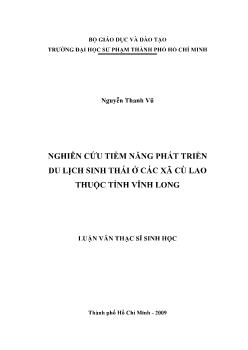 Nghiên cứu tiềm năng phát triển du lịch sinh thái ở các xã Cù Lao thuộc tỉnh Vĩnh Long
