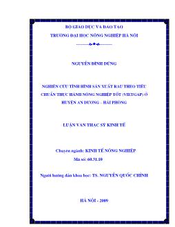 Nghiên cứu tình hình sản xuất rau theo tiêu chuẩn thực hành nông nghiệp tốt(VIETGAP) ở Huyện An Dương-Hải Phòng