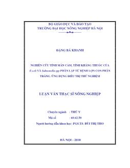 Nghiên cứu tính mẫn cảm,tính kháng thuốc của E.coli và Salmonella Spp phân lập từ bệnh Lợn con phân trắng.Ứng dụng điều trị thử nghiệm