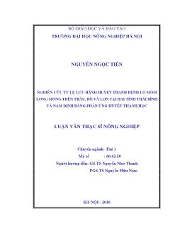 Nghiên cứu tỷ lệ lưu hành huyết thanh bệnh lở mồm long móng trên trâu, bò và lợn tại hai tỉnh Thái Bình và Nam Định bằng phản ứng huyết thanh học