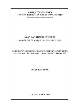 Nghiên cứu và ứng dụng chương trình DSM vào điều khiển, quản lý nhu cầu điện năng cho thành phố Thái Nguyên