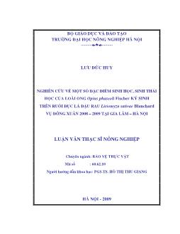 Nghiên cứu về một số đặc điểm sinh học, sinh thái học của loài ong Opius phaseoli Fischer ký sinh trên ruồi đục lá đậu rau Liriomyza sativae Blanchard vụ Đông Xuân 2008-2009 tại Gia Lâm-Hà Nội
